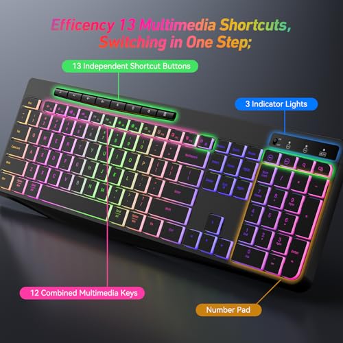 Backlit Wireless Keyboard & Mouse Combo, Rechargeable, Ergonomic