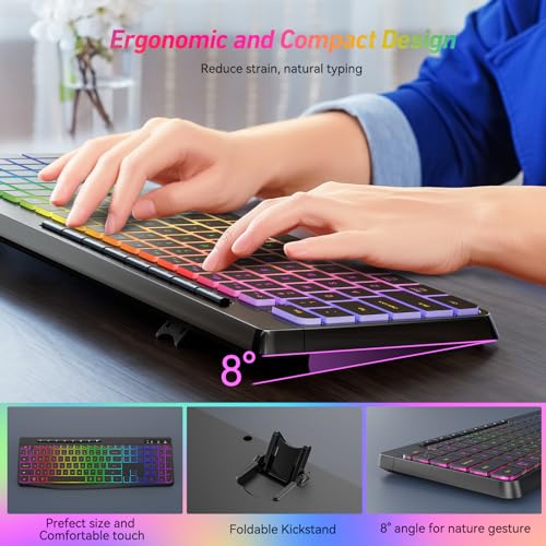 Backlit Wireless Keyboard & Mouse Combo, Rechargeable, Ergonomic