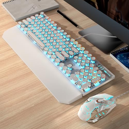 Retro Punk Gaming Keyboard and Mouse Combo, Blue LED