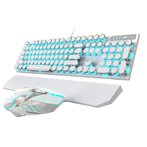 Retro Punk Gaming Keyboard and Mouse Combo, Blue LED