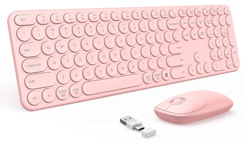 Cute Pink Wireless Keyboard and Mouse Combo for Mac, Windows