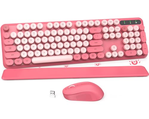 Pink Retro Wireless Keyboard and Mouse Combo
