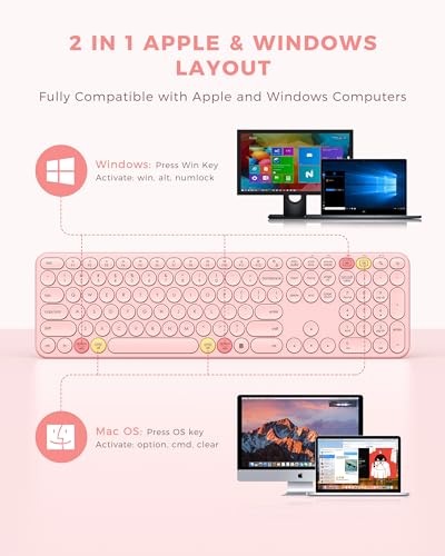 Cute Pink Wireless Keyboard and Mouse Combo for Mac, Windows