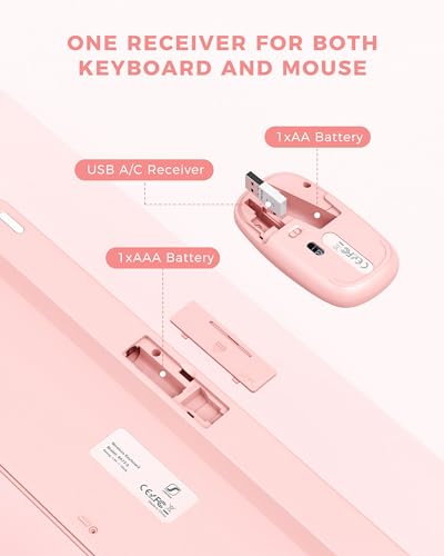 Cute Pink Wireless Keyboard and Mouse Combo for Mac, Windows