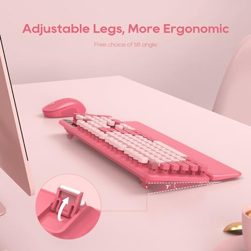 Pink Retro Wireless Keyboard and Mouse Combo