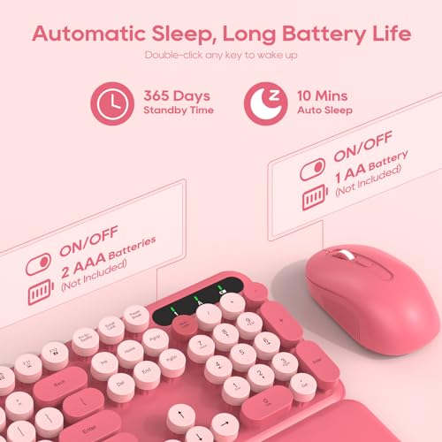Pink Retro Wireless Keyboard and Mouse Combo