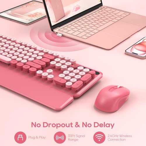 Pink Retro Wireless Keyboard and Mouse Combo