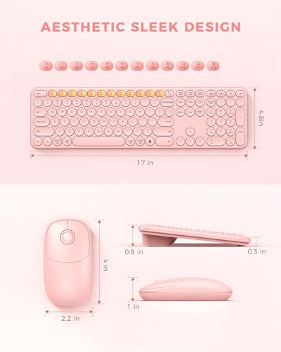 Cute Pink Wireless Keyboard and Mouse Combo for Mac, Windows