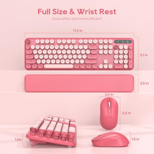 Pink Retro Wireless Keyboard and Mouse Combo