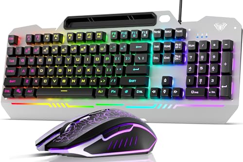 AULA T102 Gaming Keyboard & Mouse Combo RFGB Backlit, All-Metal Panel, Waterproof