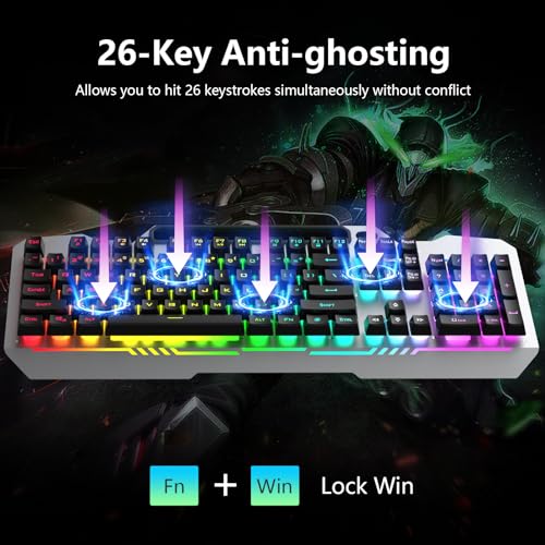 AULA T102 Gaming Keyboard & Mouse Combo RFGB Backlit, All-Metal Panel, Waterproof