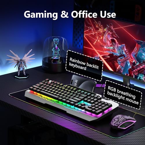 AULA T102 Gaming Keyboard & Mouse Combo RFGB Backlit, All-Metal Panel, Waterproof
