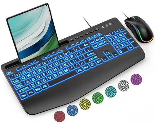 Backlit Keyboard and Mouse Combo with Large Print