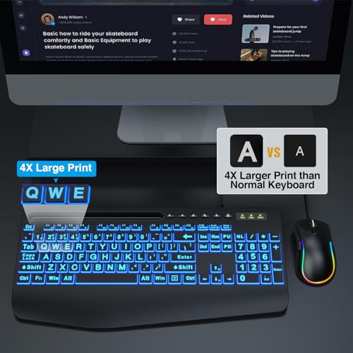 Backlit Keyboard and Mouse Combo with Large Print