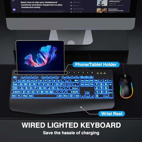 Backlit Keyboard and Mouse Combo with Large Print