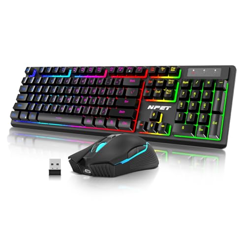 NPET S21 Wireless Gaming Keyboard & Mouse Combo, RGB