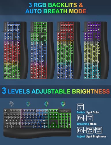 Full-Sized Ergonomic Keyboard and Mouse Combo with Backlit Keys
