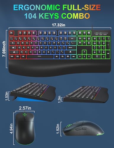 Full-Sized Ergonomic Keyboard and Mouse Combo with Backlit Keys