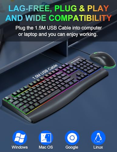 Full-Sized Ergonomic Keyboard and Mouse Combo with Backlit Keys