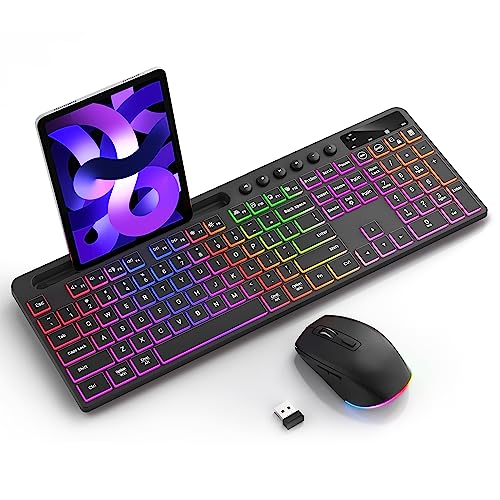 Soueto Backlit Wireless Keyboard and Mouse Combo with Tablet Holder