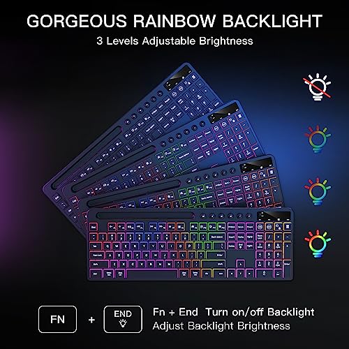 Soueto Backlit Wireless Keyboard and Mouse Combo with Tablet Holder