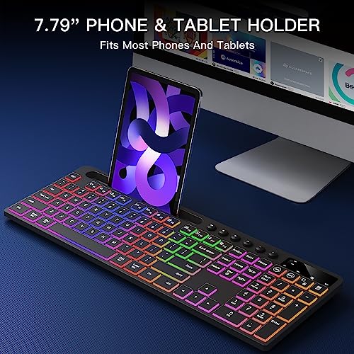 Soueto Backlit Wireless Keyboard and Mouse Combo with Tablet Holder