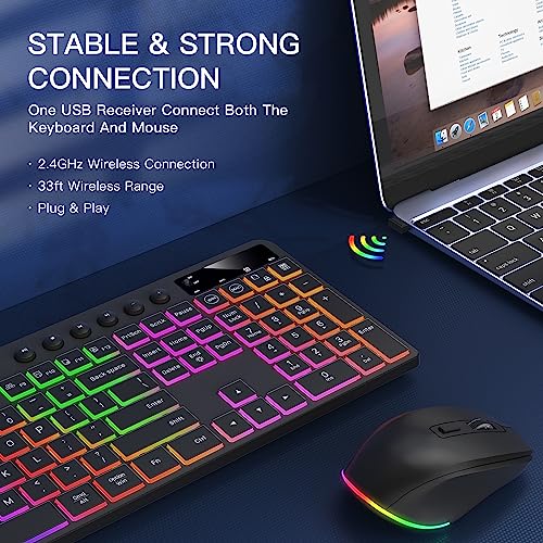 Soueto Backlit Wireless Keyboard and Mouse Combo with Tablet Holder