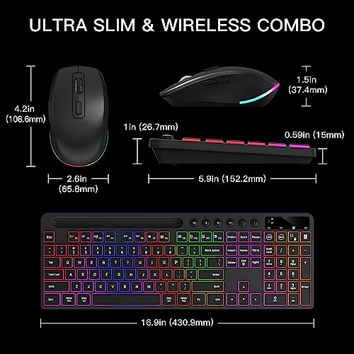 Soueto Backlit Wireless Keyboard and Mouse Combo with Tablet Holder