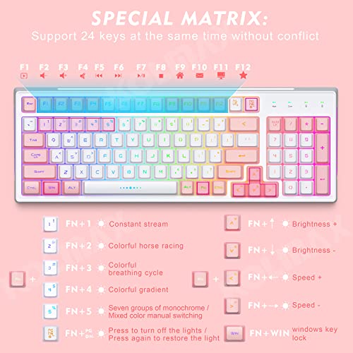 White RGB Backlit Wireless Keyboard & Mouse Combo, 98 Keys