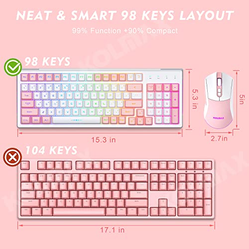 White RGB Backlit Wireless Keyboard & Mouse Combo, 98 Keys