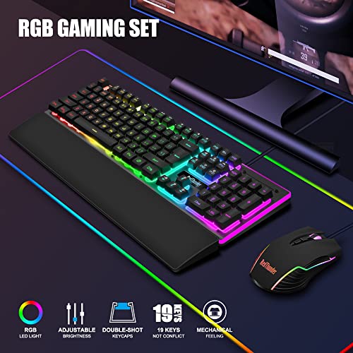 RedThunder K10 Gaming Keyboard Mouse Wrist Rest Combo