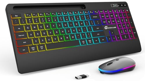 GEODMAER Wireless Keyboard and Mouse Combo with Phone Holder