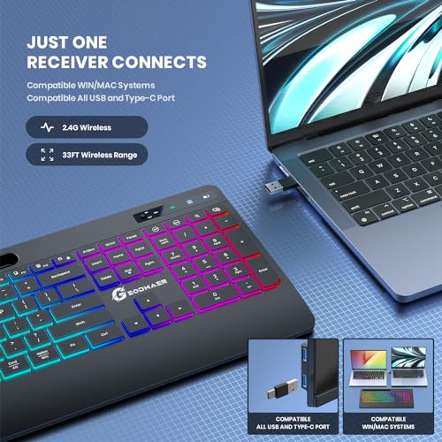 GEODMAER Wireless Keyboard and Mouse Combo with Phone Holder