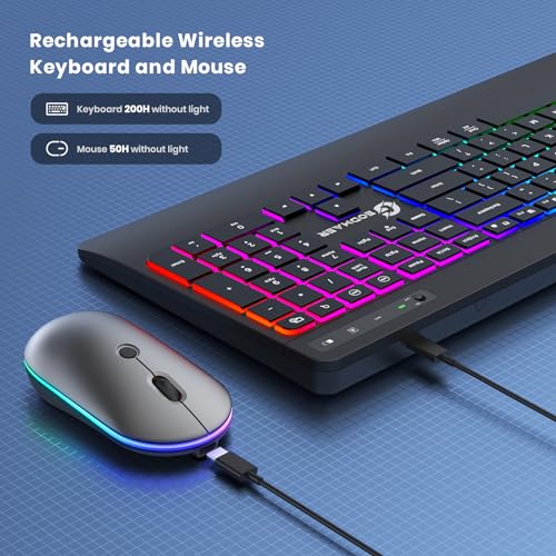 GEODMAER Wireless Keyboard and Mouse Combo with Phone Holder