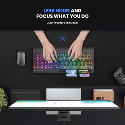 GEODMAER Wireless Keyboard and Mouse Combo with Phone Holder