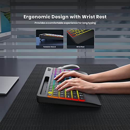 GEODMAER Wireless Keyboard and Mouse Combo with Phone Holder