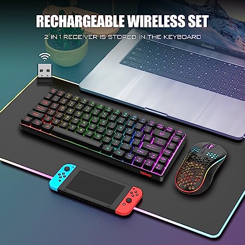 RedThunder K84 Wireless Keyboard and Mouse Combo, Rainbow Backlit, 75% Layout Compact Gaming Keyboard & Lightweight Honeycomb Optical Mouse