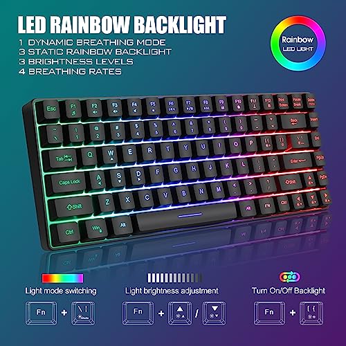 RedThunder K84 Wireless Keyboard and Mouse Combo, Rainbow Backlit, 75% Layout Compact Gaming Keyboard & Lightweight Honeycomb Optical Mouse