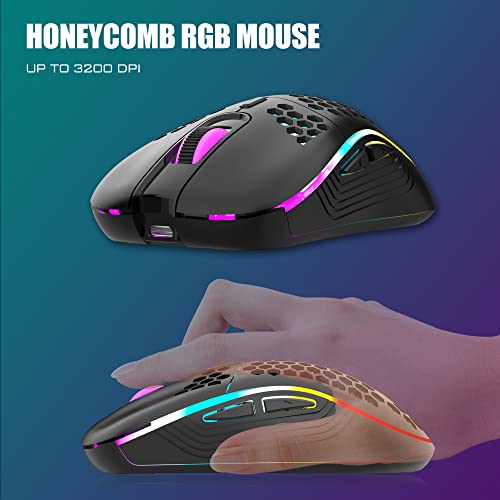 RedThunder K84 Wireless Keyboard and Mouse Combo, Rainbow Backlit, 75% Layout Compact Gaming Keyboard & Lightweight Honeycomb Optical Mouse