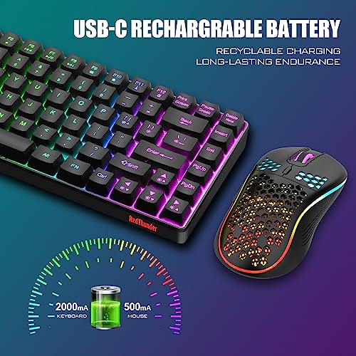 RedThunder K84 Wireless Keyboard and Mouse Combo, Rainbow Backlit, 75% Layout Compact Gaming Keyboard & Lightweight Honeycomb Optical Mouse