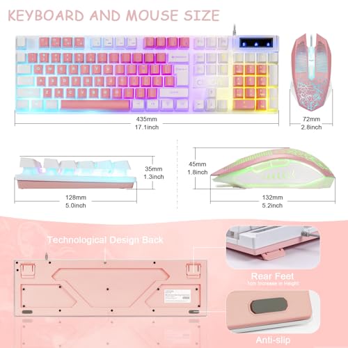 CHONCHOW Pink Gaming Keyboard Mouse Combo 3-Color Backlit