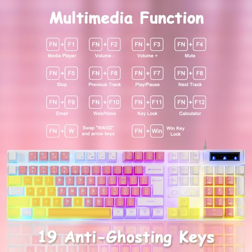 CHONCHOW Pink Gaming Keyboard Mouse Combo 3-Color Backlit