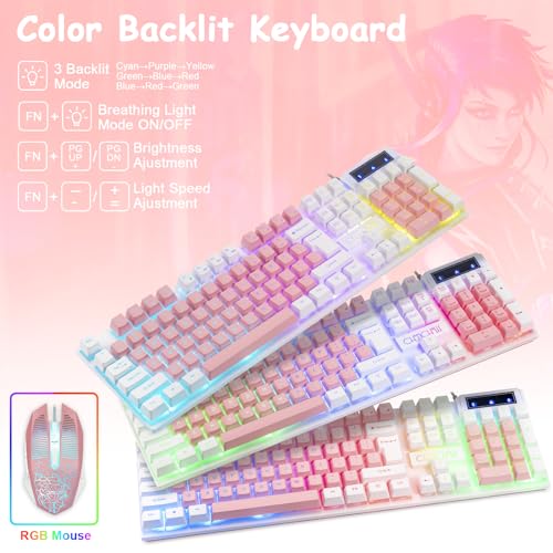 CHONCHOW Pink Gaming Keyboard Mouse Combo 3-Color Backlit