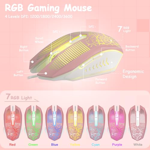CHONCHOW Pink Gaming Keyboard Mouse Combo 3-Color Backlit