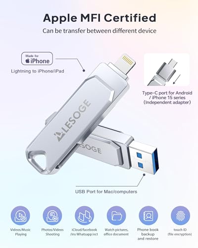 256GB MFi Certified Flash Drive for iPhone, Android, PC