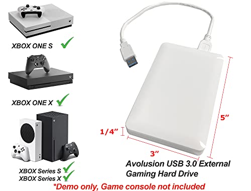 Avolusion 1TB Portable External Gaming Hard Drive for Xbox One X, S & Series X|S - White
