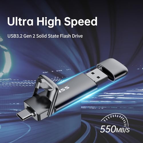 2TB External USB SSD, 550MB/s, 2-in-1 Dual Drive