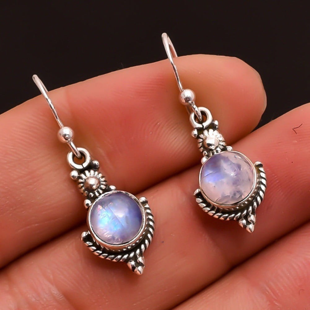 Opolski Vintage Faux Moonstone Round Dangle Earrings