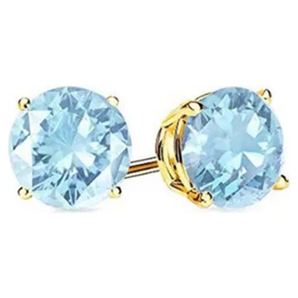 10k Yellow Gold Aquamarine Sapphire Stud Earrings