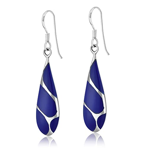 AeraVida Vintage Lapis Teardrop Birthstone Earrings Silver
